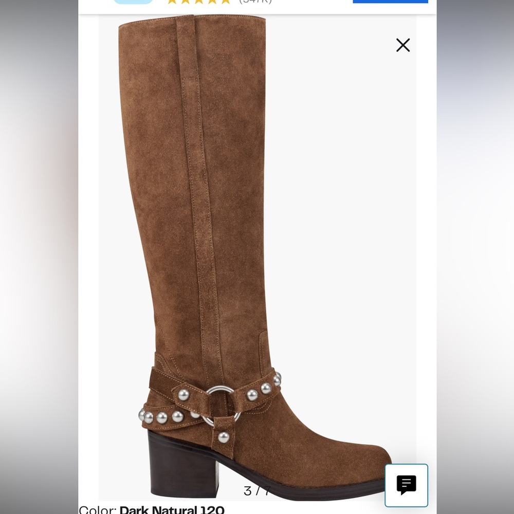 Marc Fisher LTD Ofida Knee High Harness Moto Style Suede Boots Dark Natural 7.5